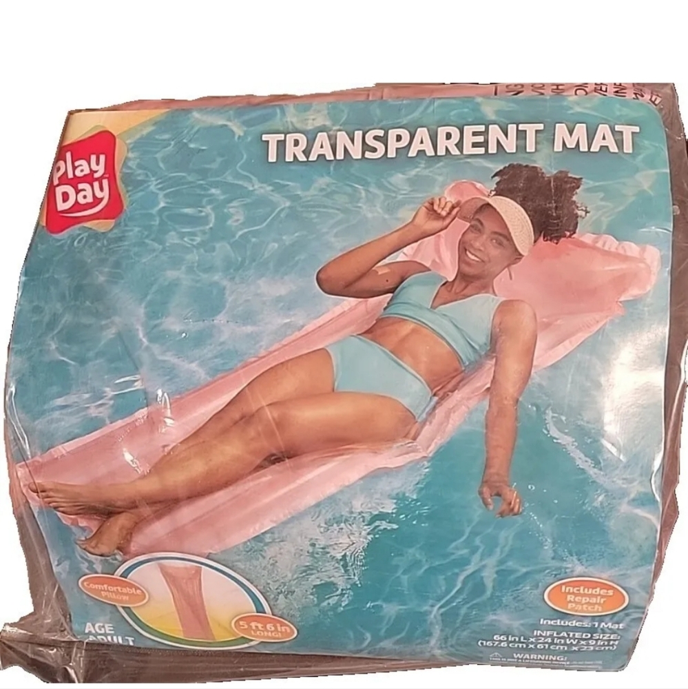 Inflatable Float Transparent Mat Lounger  5’6” Adult Pink